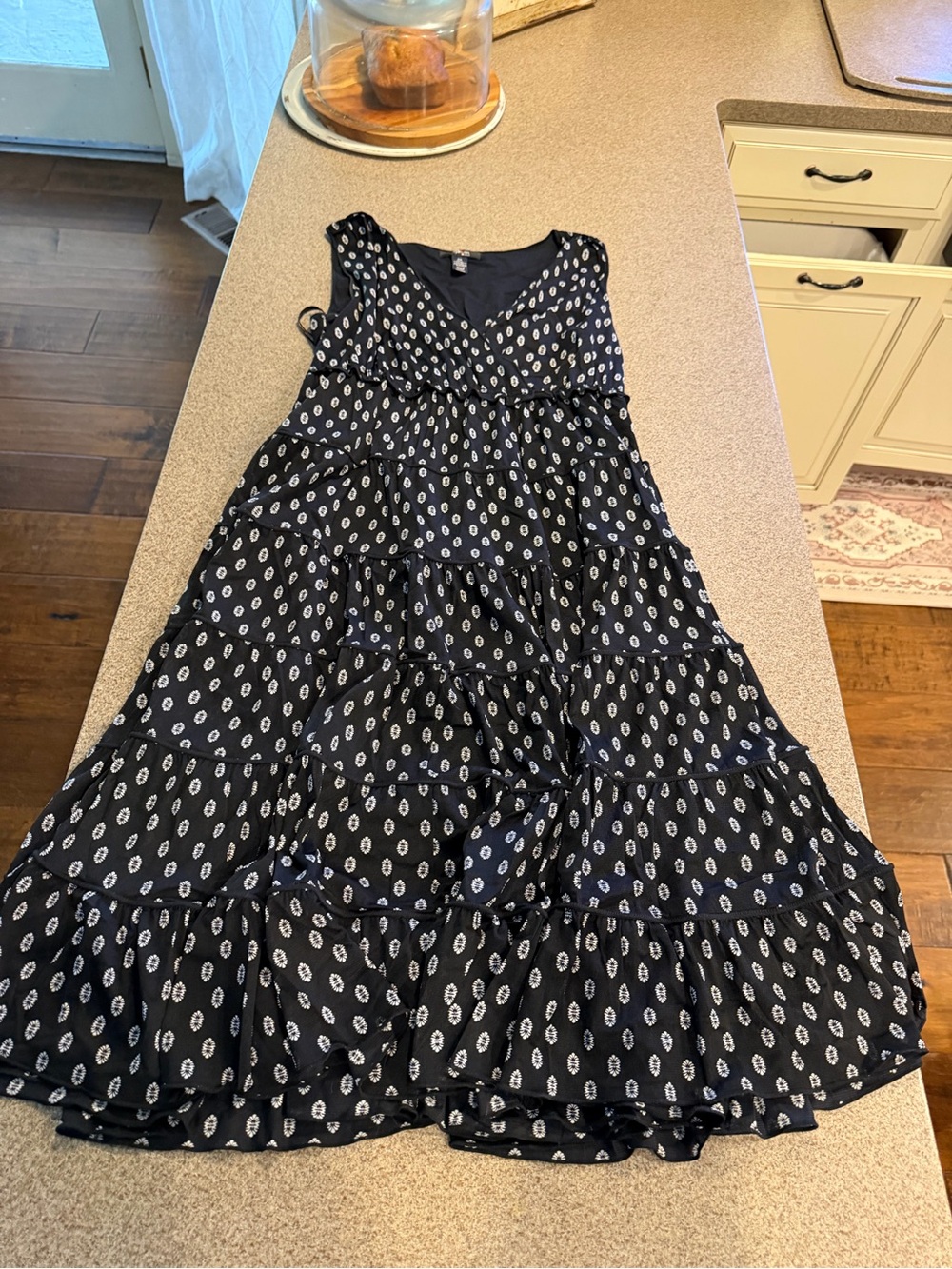 Style & Co. Black Tiered Maxi Dress with White Dot Motif
